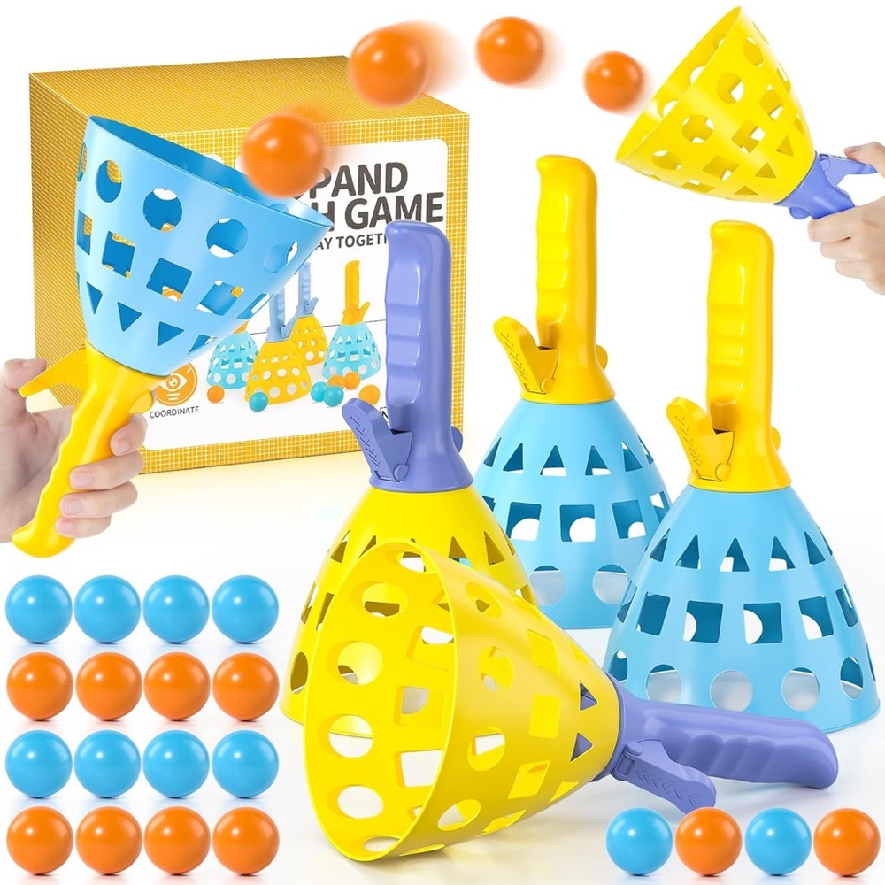 TEMI Pop Pass Catch Ball Game with 4 Catch Launcher Baskets and 20 Balls